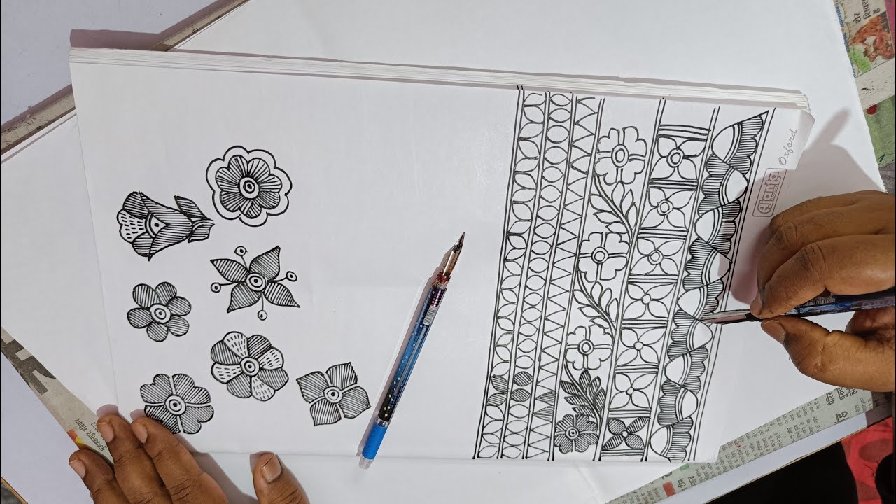 Madhubani paintings small flower motifs for beginners
