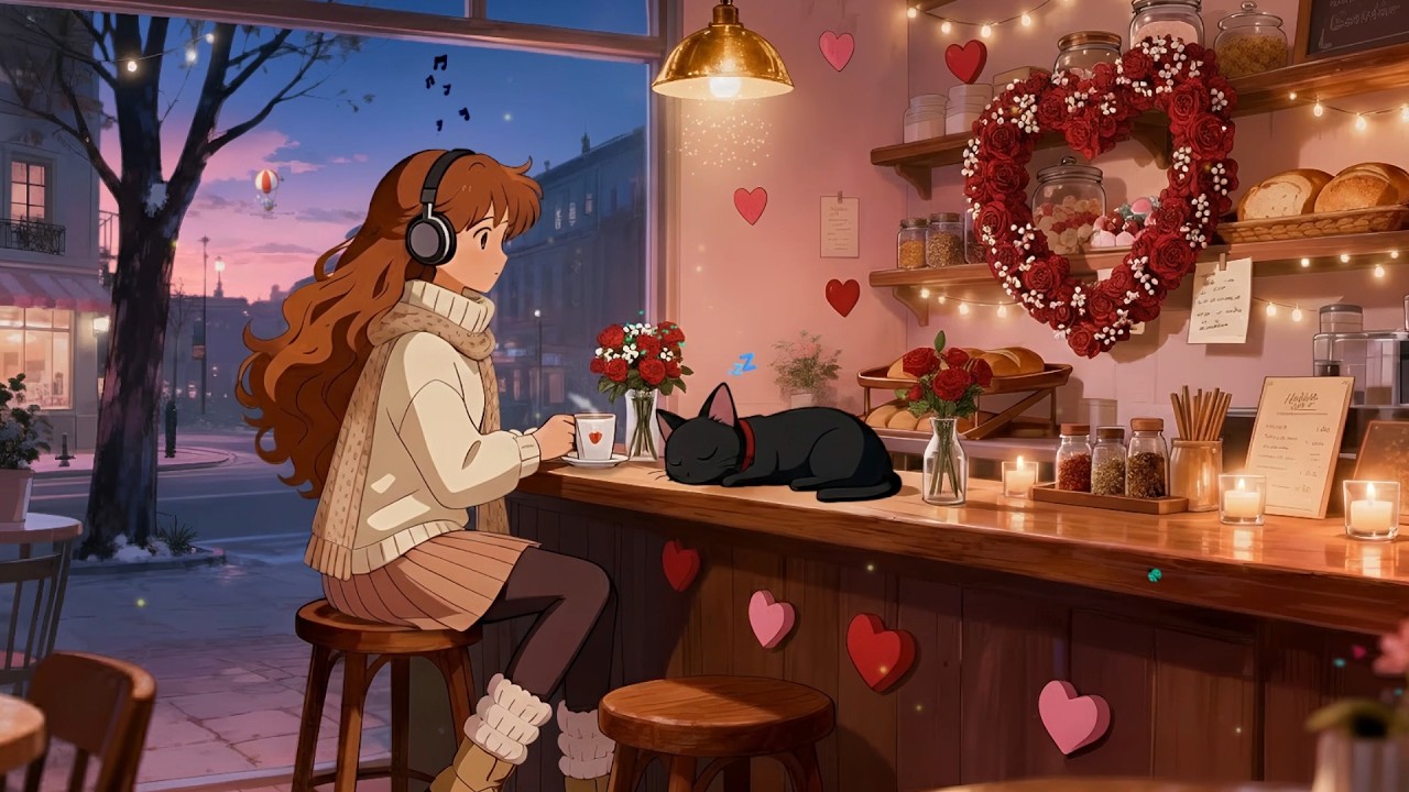 Valentine Evening at Puchi's & Neko’s ☕💝| Cozy Lofi Jazz for Calm & Relaxing Nights