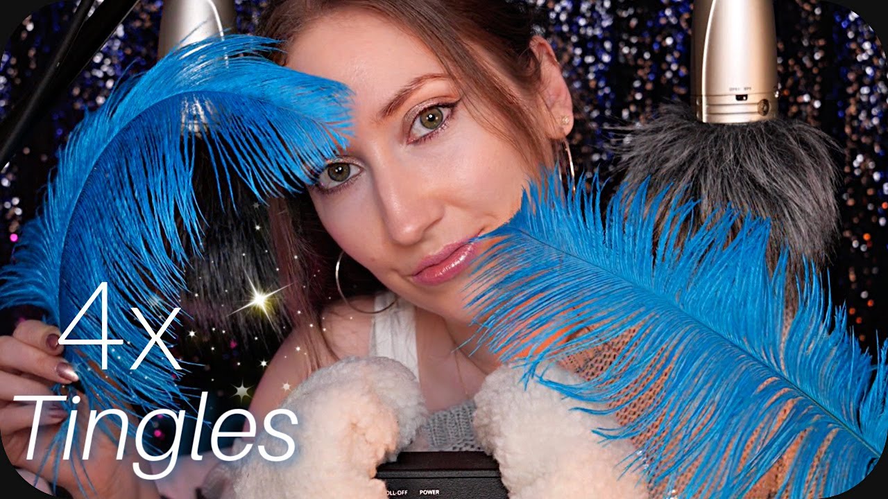 ASMR 4 X Brain Massage 💙 Mind Melting Fluffy Mics, Deep Soft Crinkling, Ear Brushing, Gentle Whisper