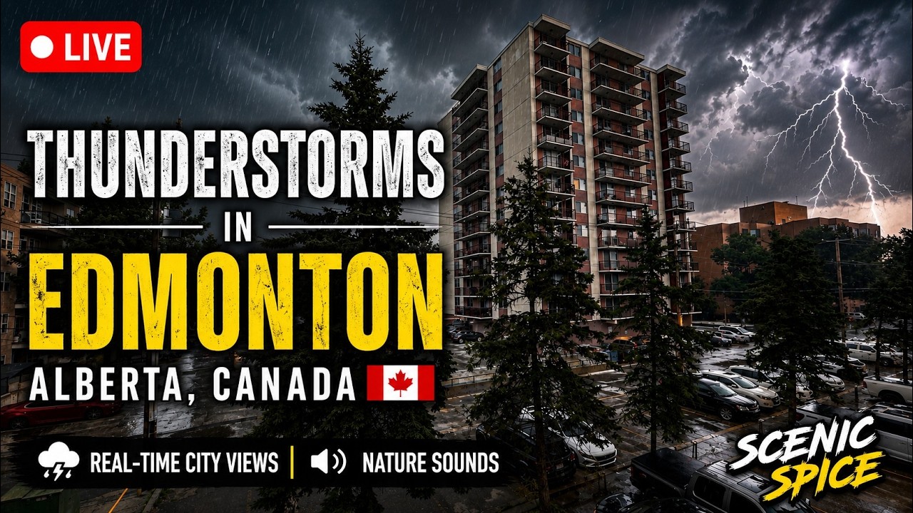 LIVE-Thunderstorms in Edmonton, Alberta 🇨🇦- Real-Time City Views & Nature Sounds -Scenic Spice