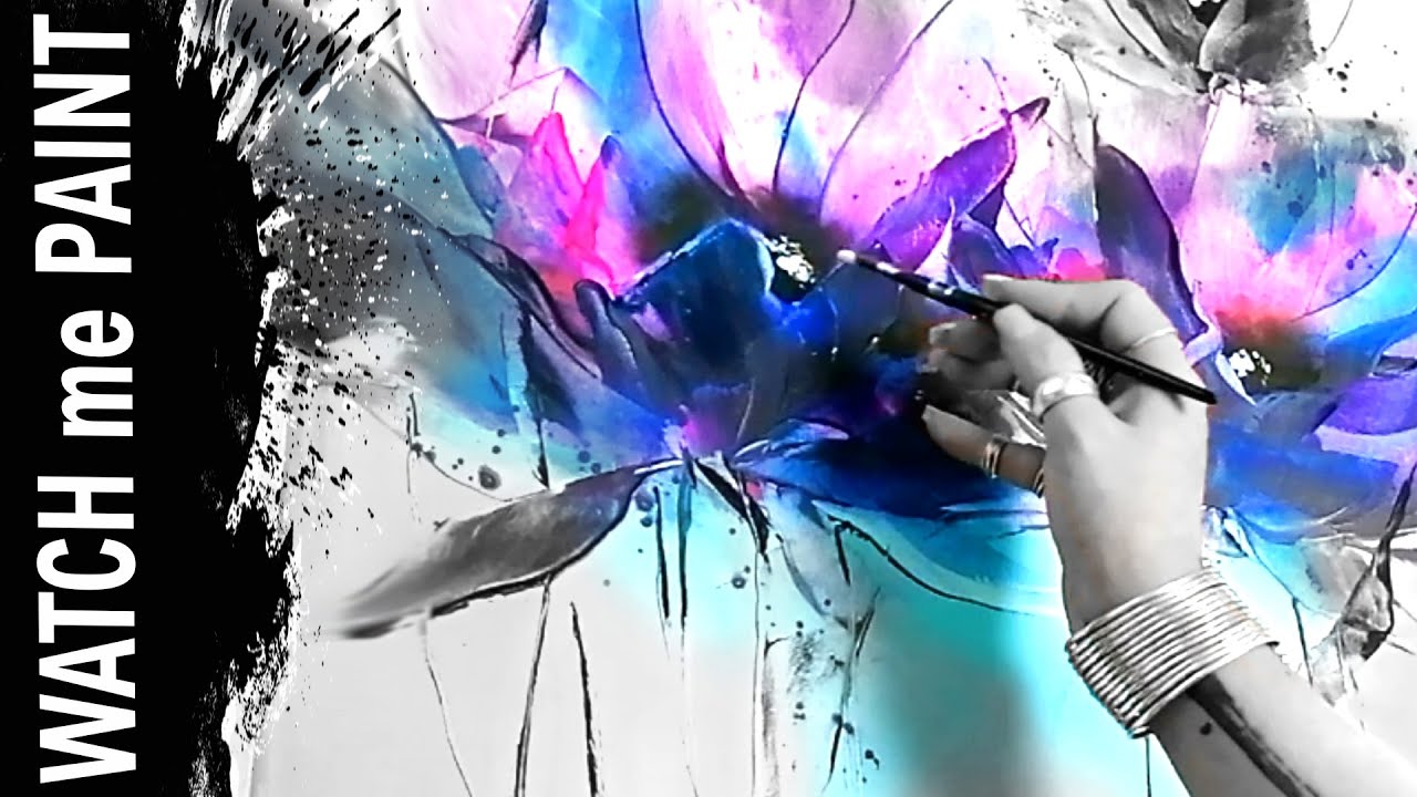Acrylicpainting demo loose & easy abstract FLOWERS fluid colors with CATALYST wedge