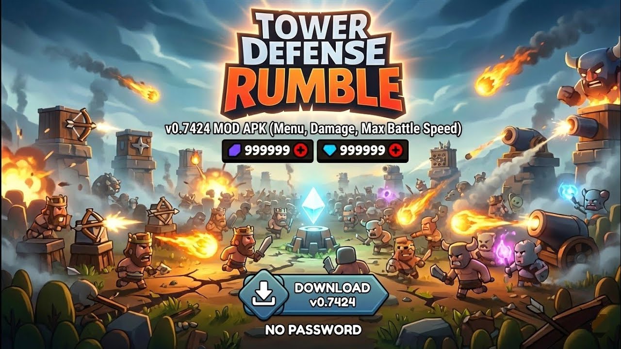 0.7424 Tower Defense Rumble MOD APK Latest Version | Menu Damage Max Battle Speed