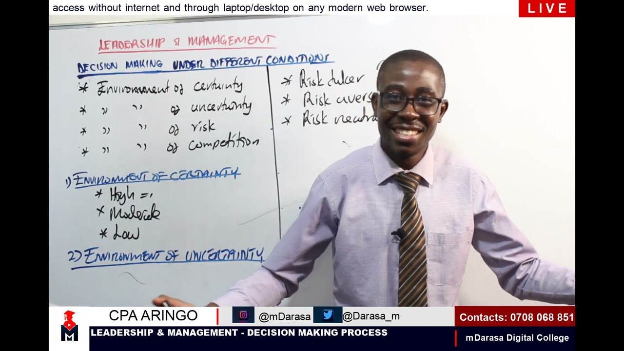 LEADERSHIP & MANAGEMENT - DECISION MAKING UNDER DIFFERENT CONDITIONS