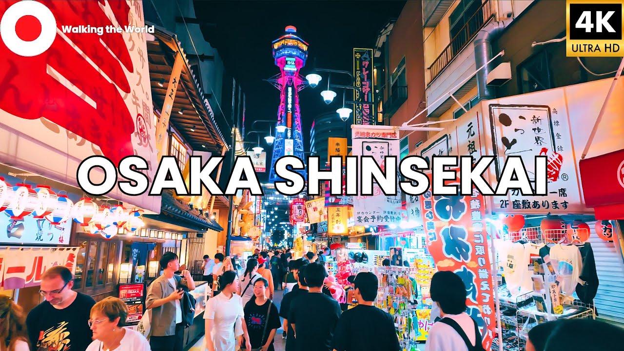 Osaka's SHINSEKAI & TSUTENKAKU After Dark - Night Walk Through Japan's Retro District [4K]