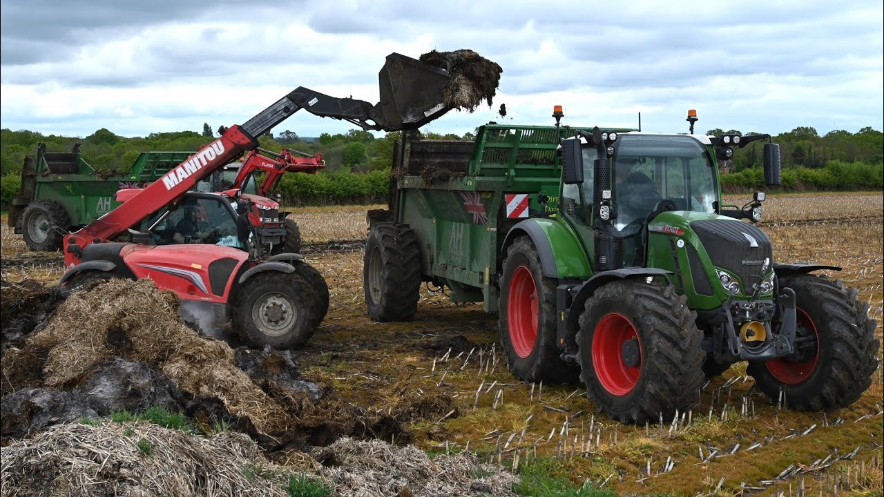 Muck Spreading with Fendt 722 & Massey Ferguson 6718S and Loading with Manitou