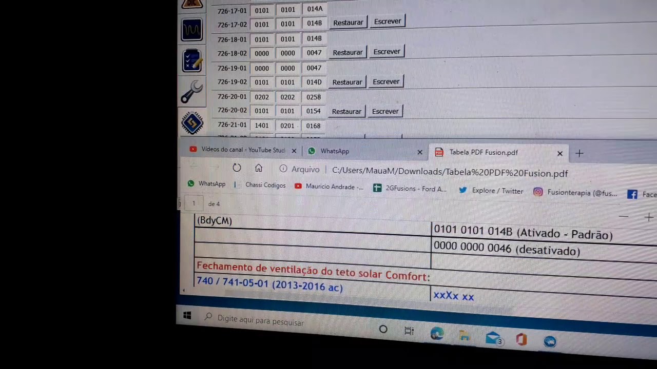 Fusion - Ativando a abertura e fechamento dos vidros das 4 portas e o teto.