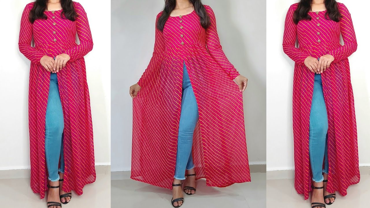 DIY Convert Old Saree Into Front Open Kurti/Dress/ Latest New Design Kurti Cutting and Stitching