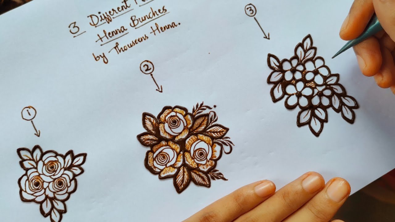 How To: 3 Different Floral Henna Bunches || 3 Different Floral Bunch Tutorial by thouseens henna