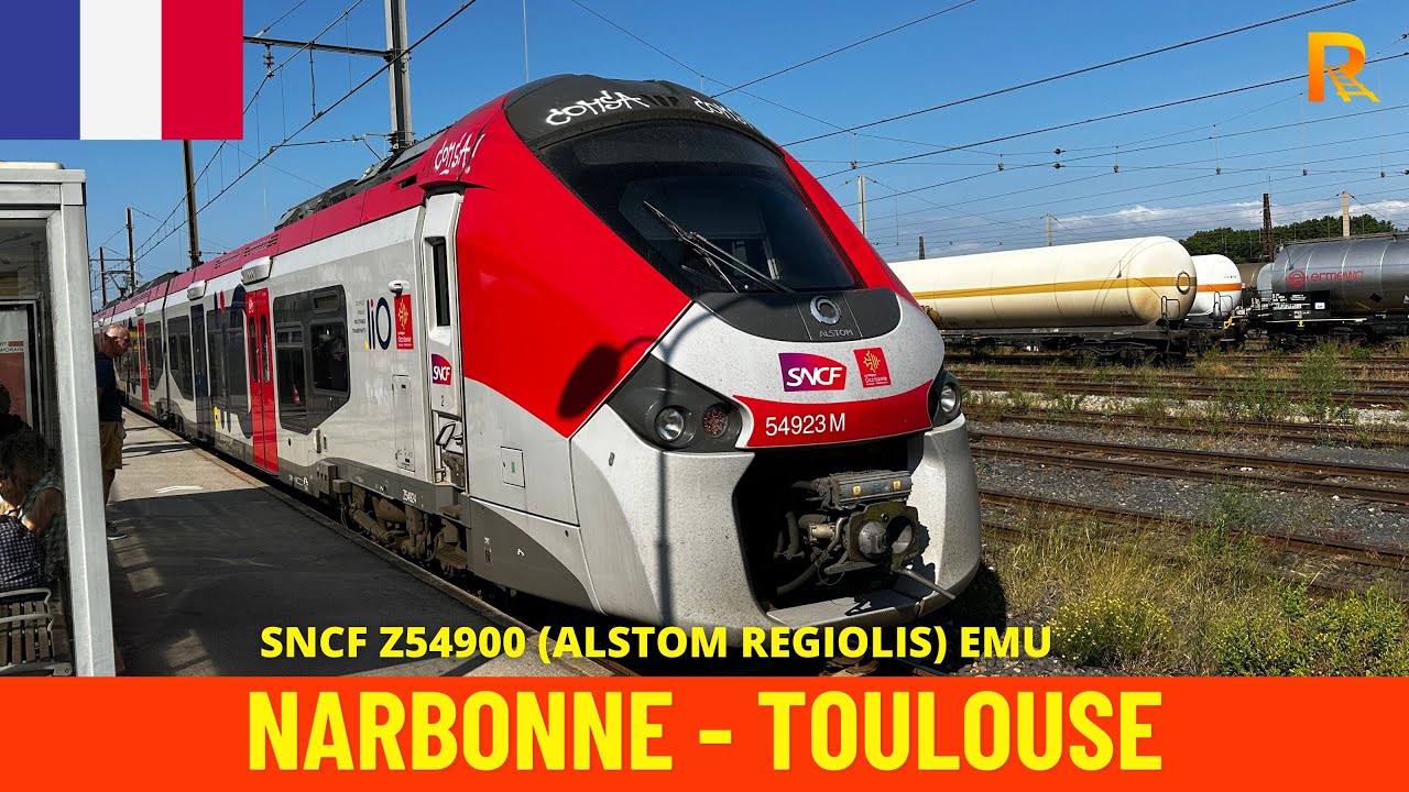 Cab Ride Narbonne - Toulouse (Bordeaux–Sète Railway, France) train driver's view in 4K