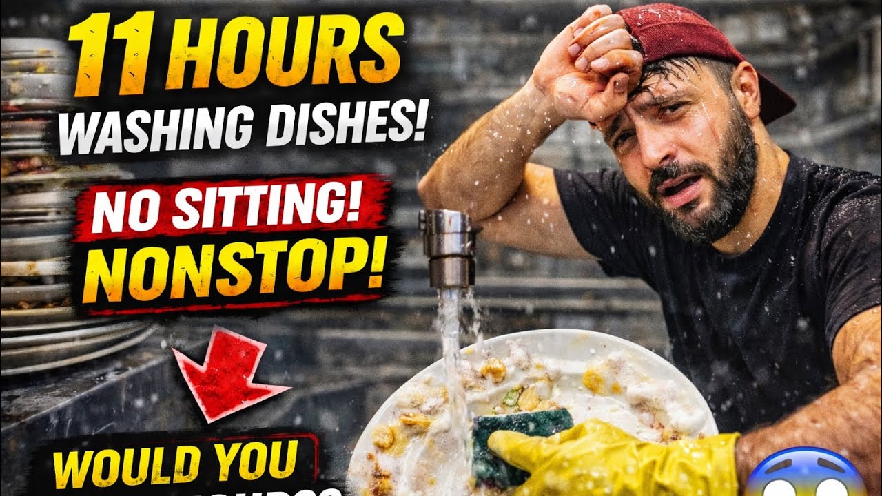 POV: Washing Dishes Non-Stop for 11 Hours… My Legs Almost Gave Up 😳