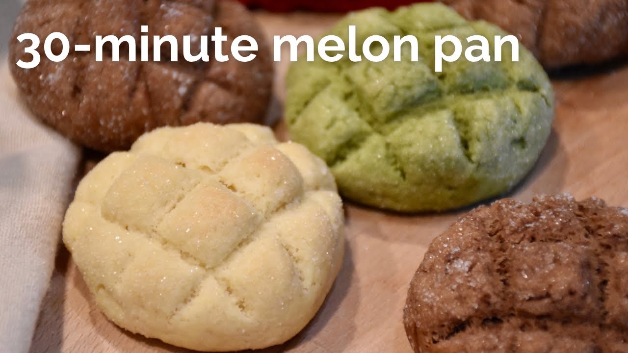 Quick Easy Melon Pan - Plain, Cocoa, and Matcha! Ready in 30 min - No yeast / proofing / kneading
