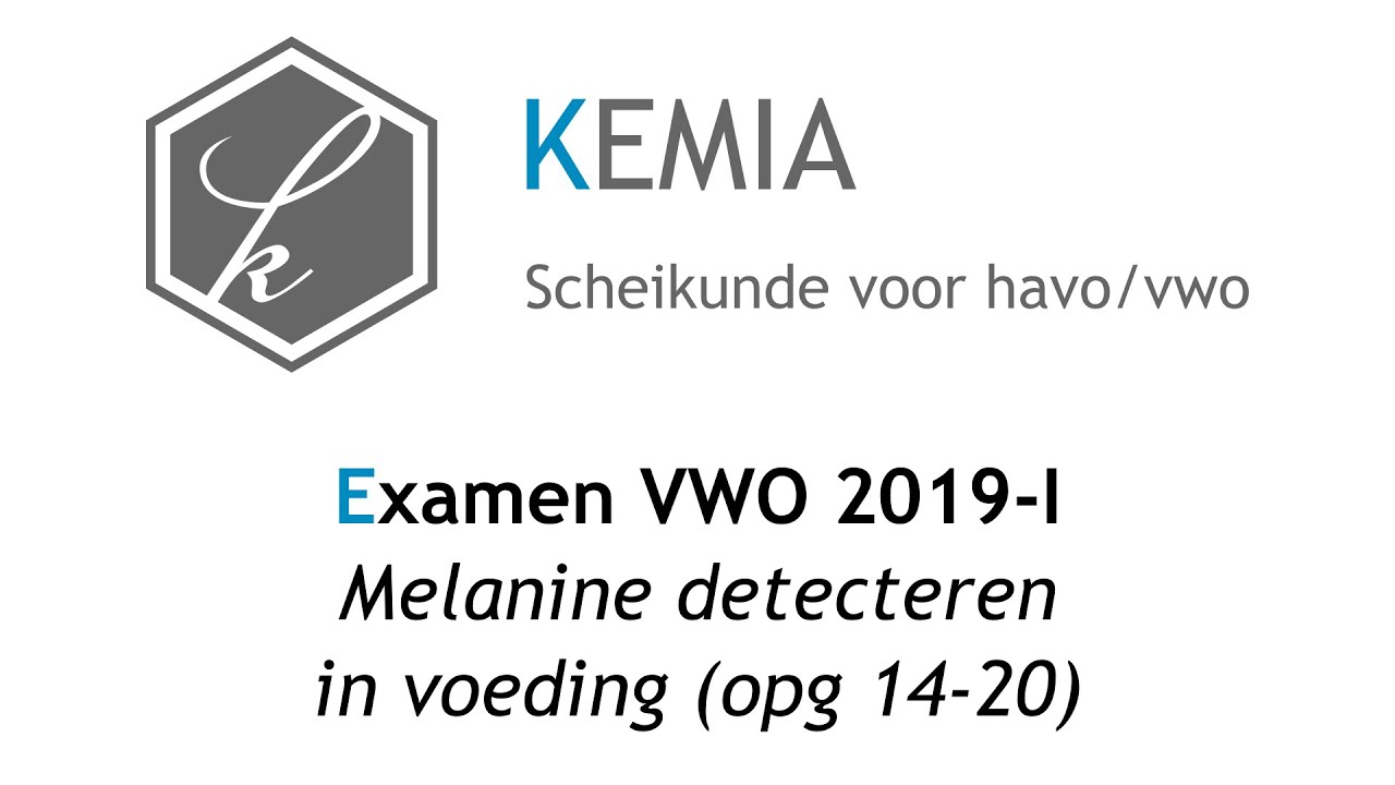 Examen scheikunde VWO 2019-I: Melanine detecteren in voeding (opg 14-20)