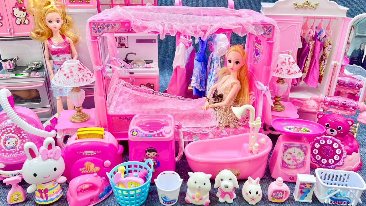 13 Minutes Satisfying with Unboxing Barbie Princess Bedroom, Kitchen Pretend Play Toys Review | ASMR