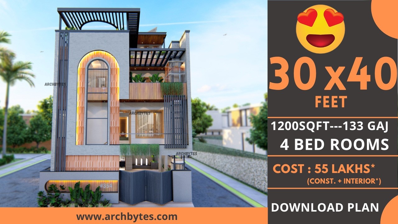 30x40 Feet Modern House Design 3D: 4 Bedrooms, Rental + Duplex, 133 Gaj |1200 Sqft