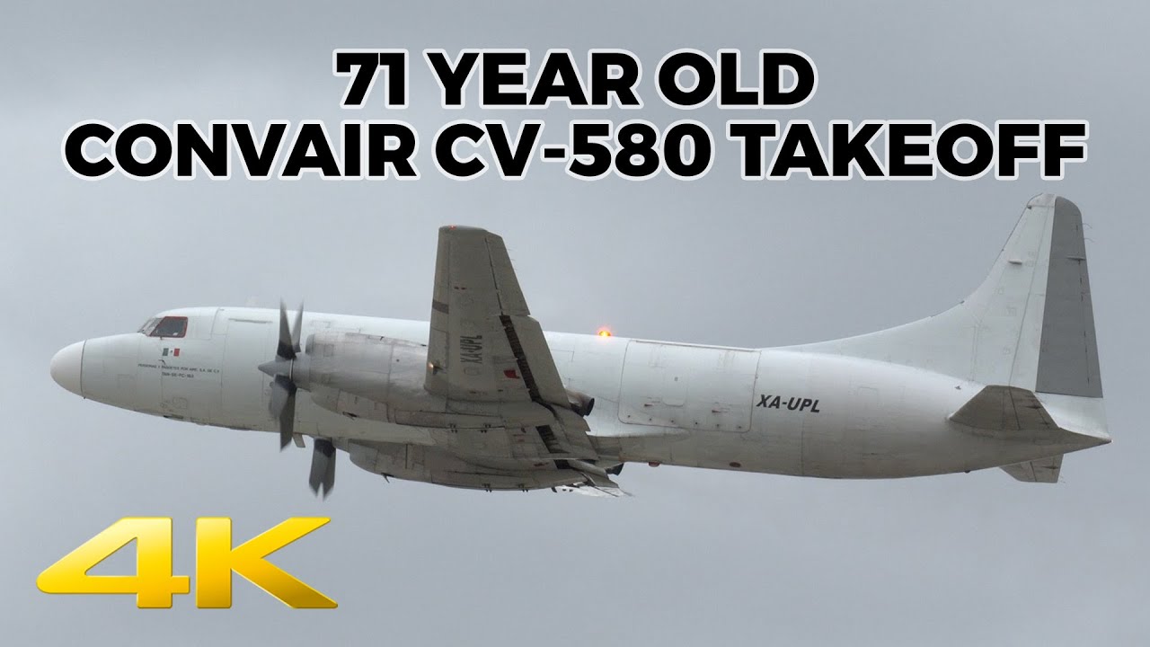 71 Year Old Convair CV-580 Taxi and Takeoff from Louisville, KY (SDF) 4K