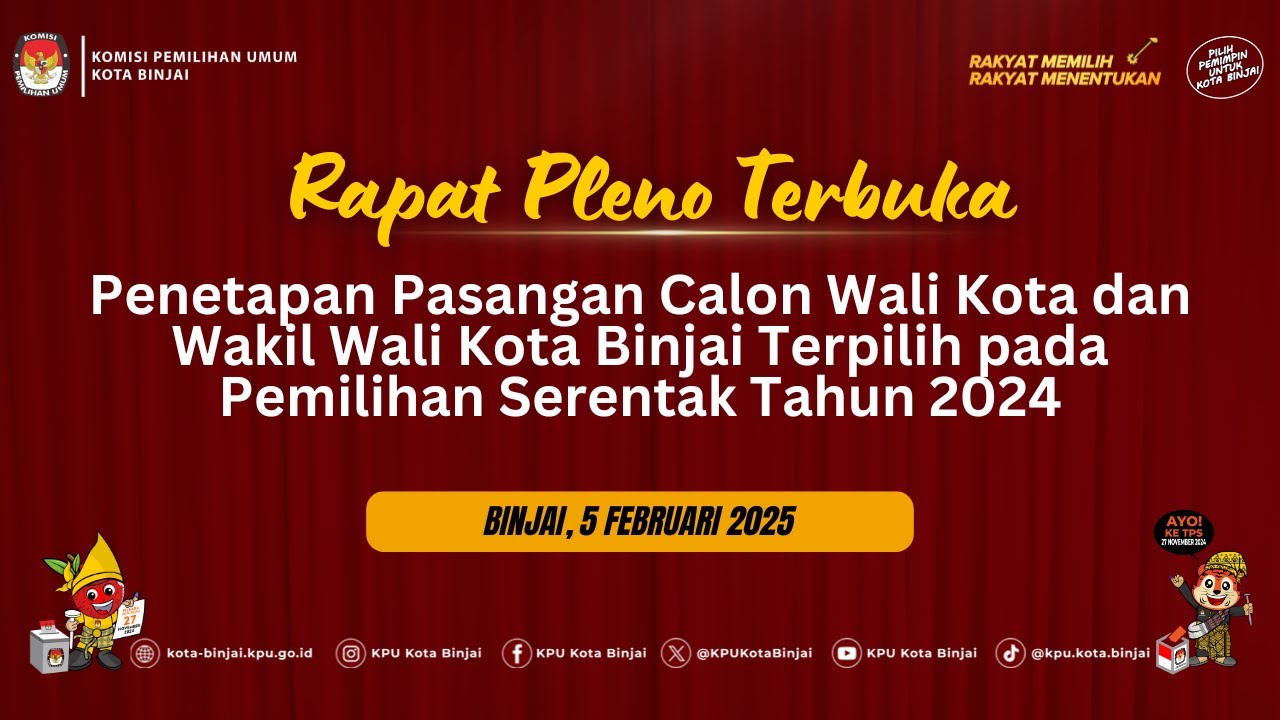 Rapat Pleno Terbuka Penetapan Paslon Walikota & Wakil Walikota Binjai Terpilih Pemilihan Tahun 2024