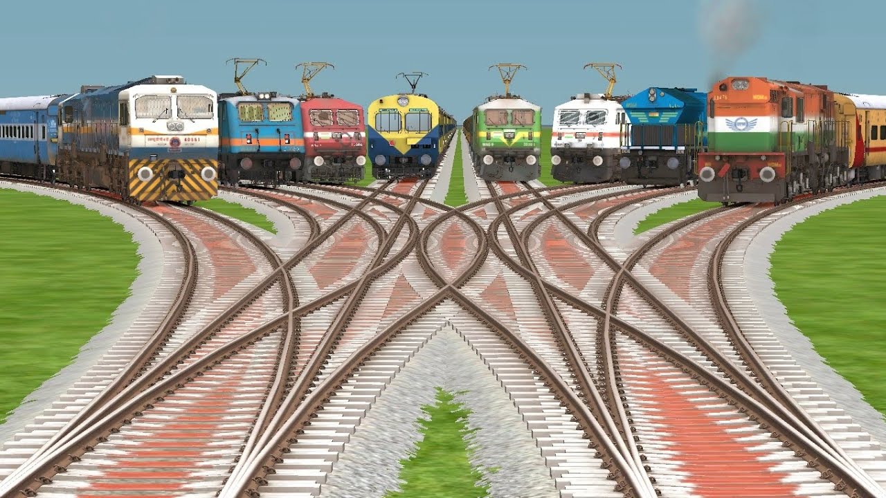 Trainz Simulator All Indian Locomotive Download//Trains Crossing🥰//At Craved Bumpy Railroad Tracks