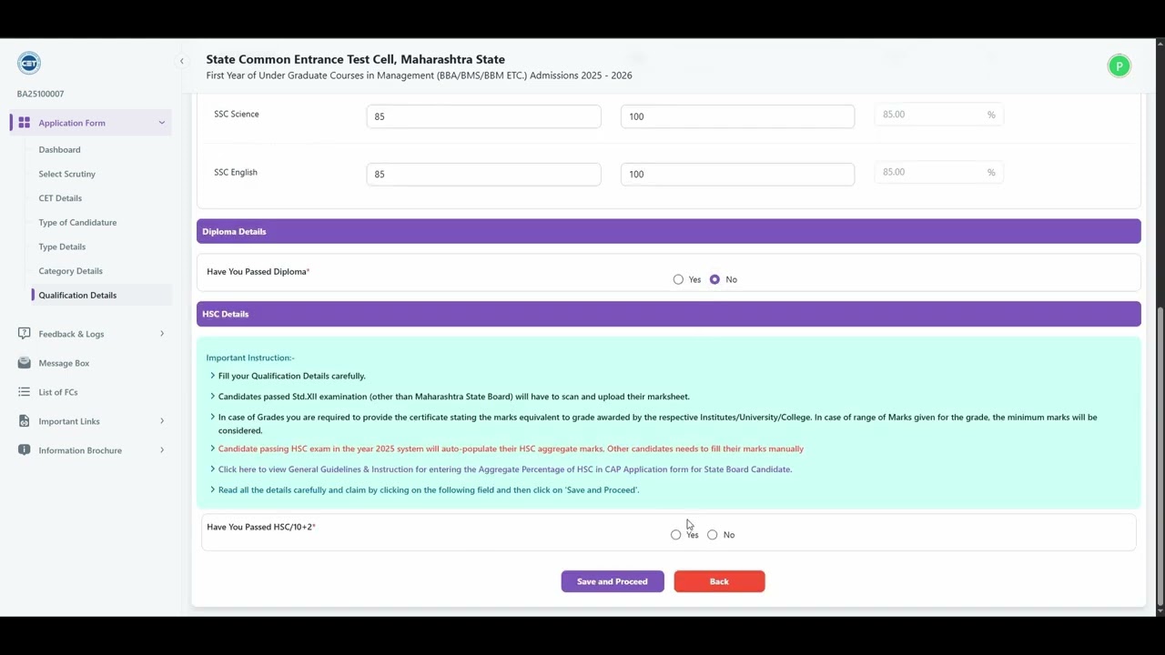 APPLICATION FORM FILLING BBA Admission 2025-26