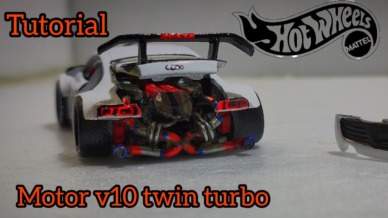 cómo hacer un motor para hot wheels v10 twin turbo// how to make a twin turbo v10 engine