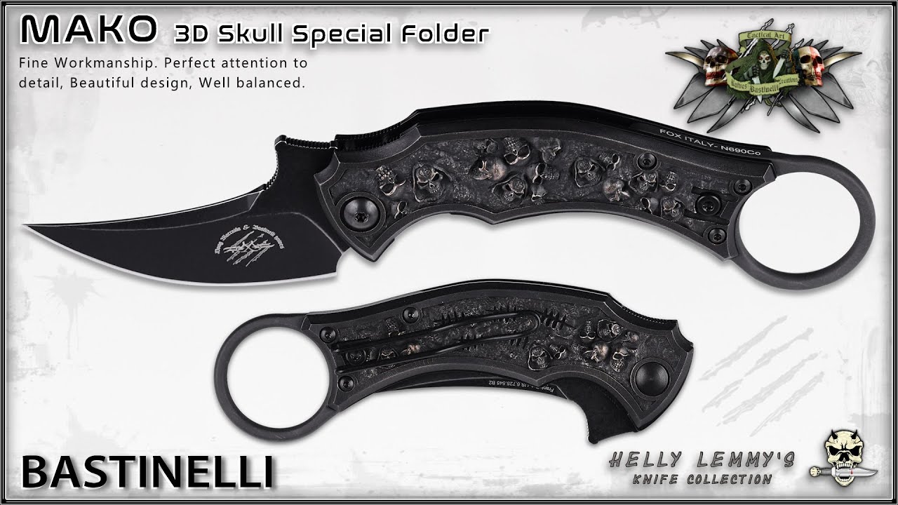 Bastinelli knives Mako Folder Bronze 3D Crypt Skulls