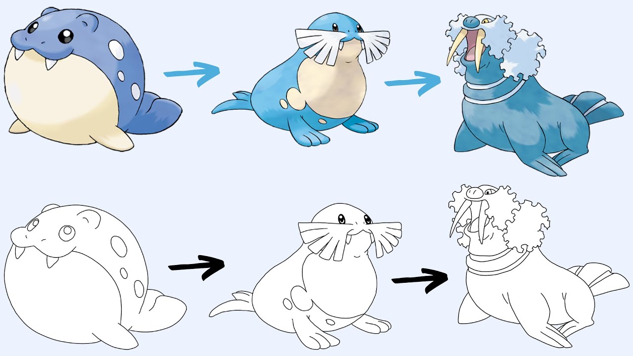 Comment Dessiner LE POKÉMON OBALIE PHOGLEUR et KAIMORSE | Pokemon Evolution