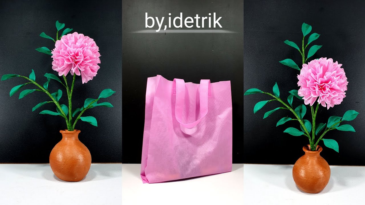 Cara Membuat Bunga Hias Imut dari Tas Belanja Kain shopping Bag Bahan Spunbond Bekas