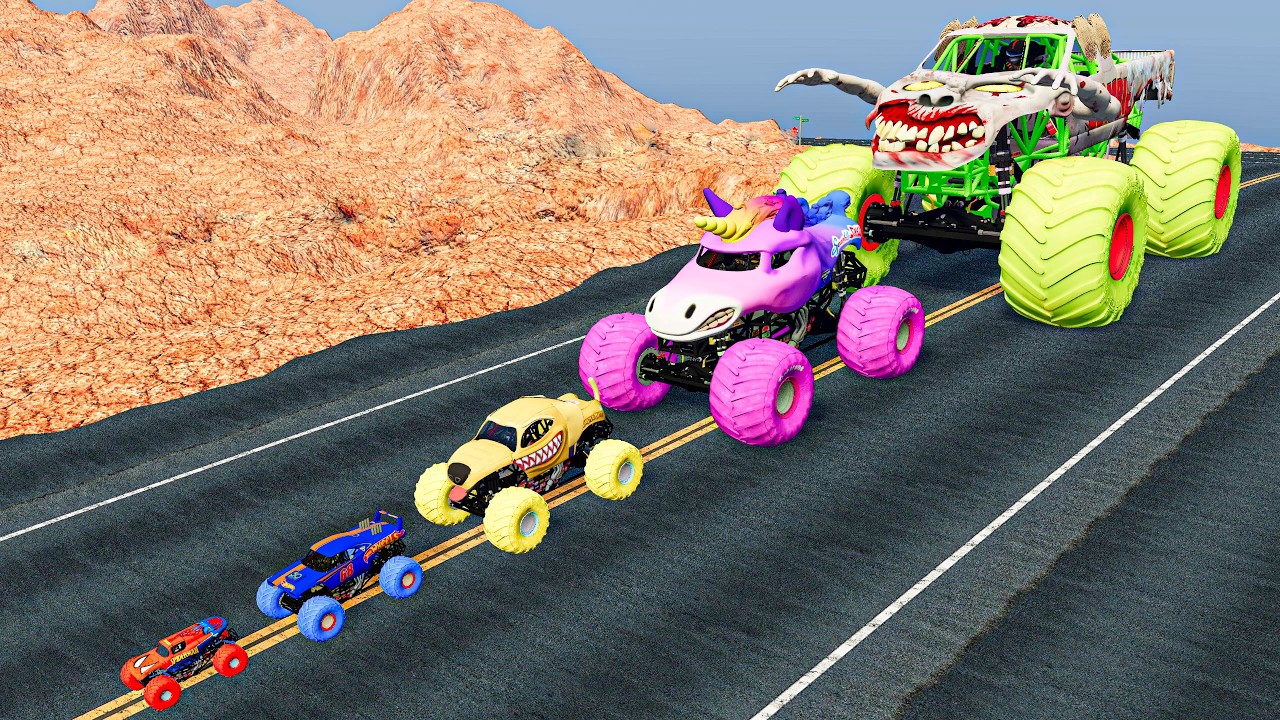 Epic Battle - Big and Small Monster Trucks vs Giant Crash Test Dummy
