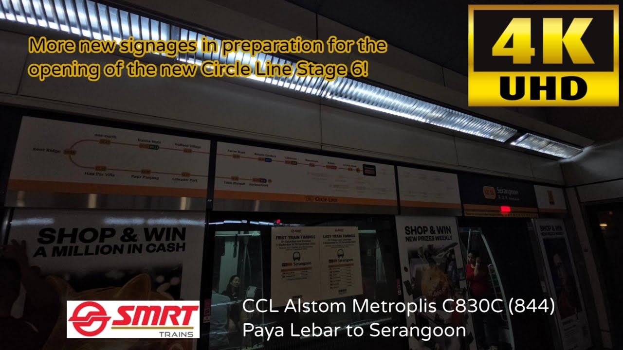 More new signages! SMRT CCL Alstom Metropolis C830C (844) ride from Paya Lebar to Serangoon