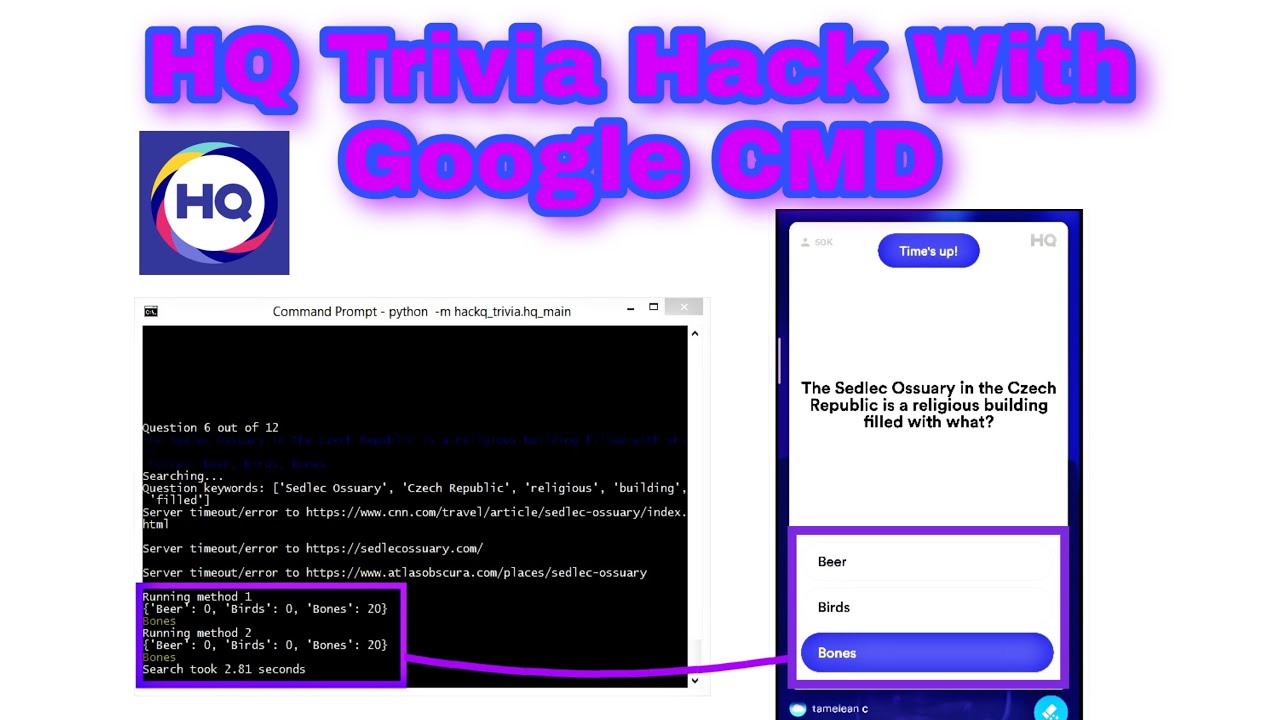 HQ Trivia Hack Answer using with Socket CMD