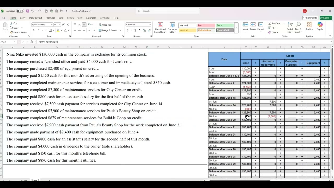 Recording Transactions in a spreadsheet