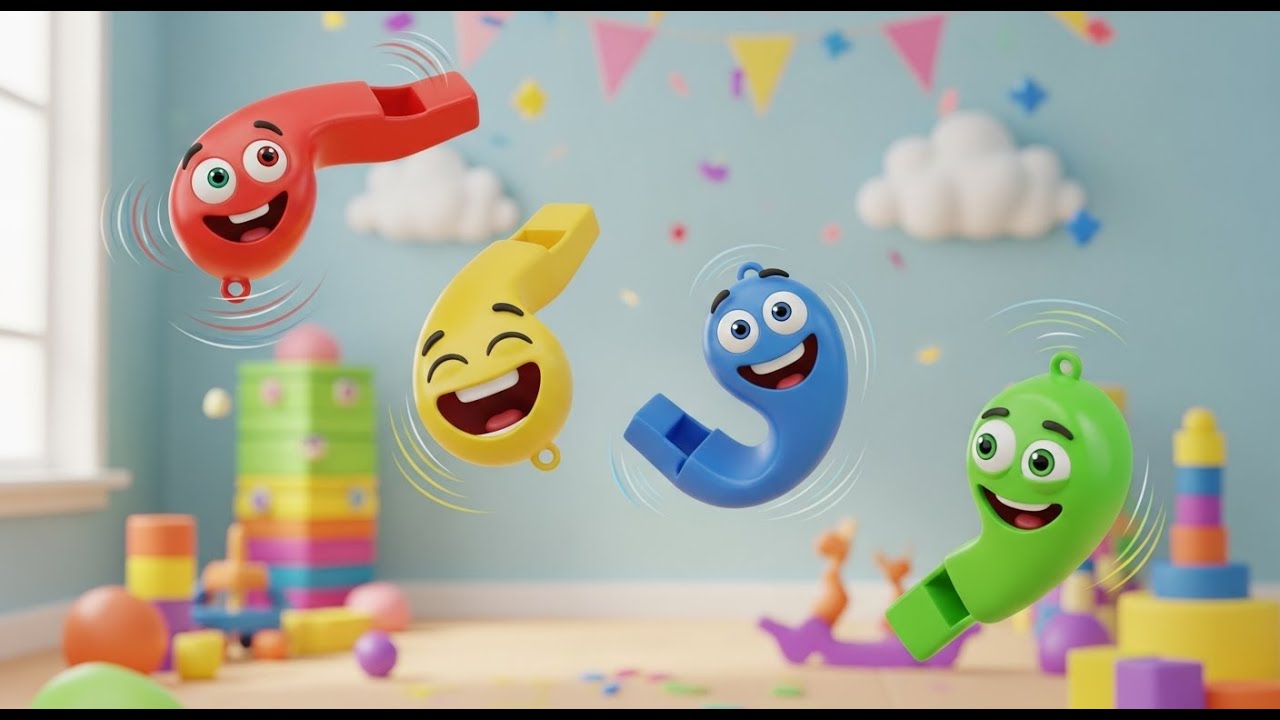 Quatro Apitos de Brinquedo Pequenos Woo Woo | Sons de Brinquedos e Rimas Infantis