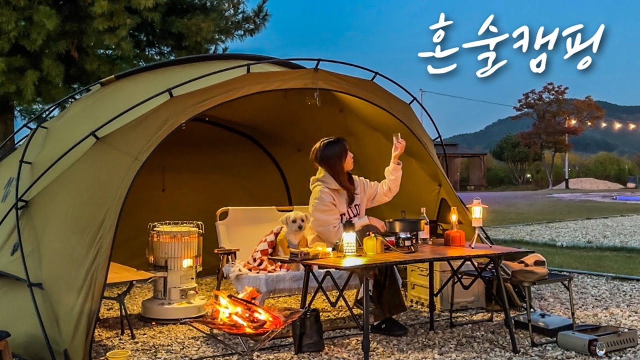 잃어버린 가을을 찾아서...🍂 아늑한 쉘터 안에서 나홀로 즐기는 혼술 캠핑 | 애견동반캠핑
