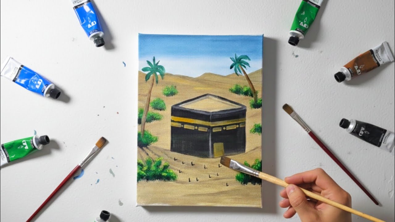 Easy Step-by-Step Kaaba Painting Tutorial in the Desert | Beginner-Friendly Art Guide
