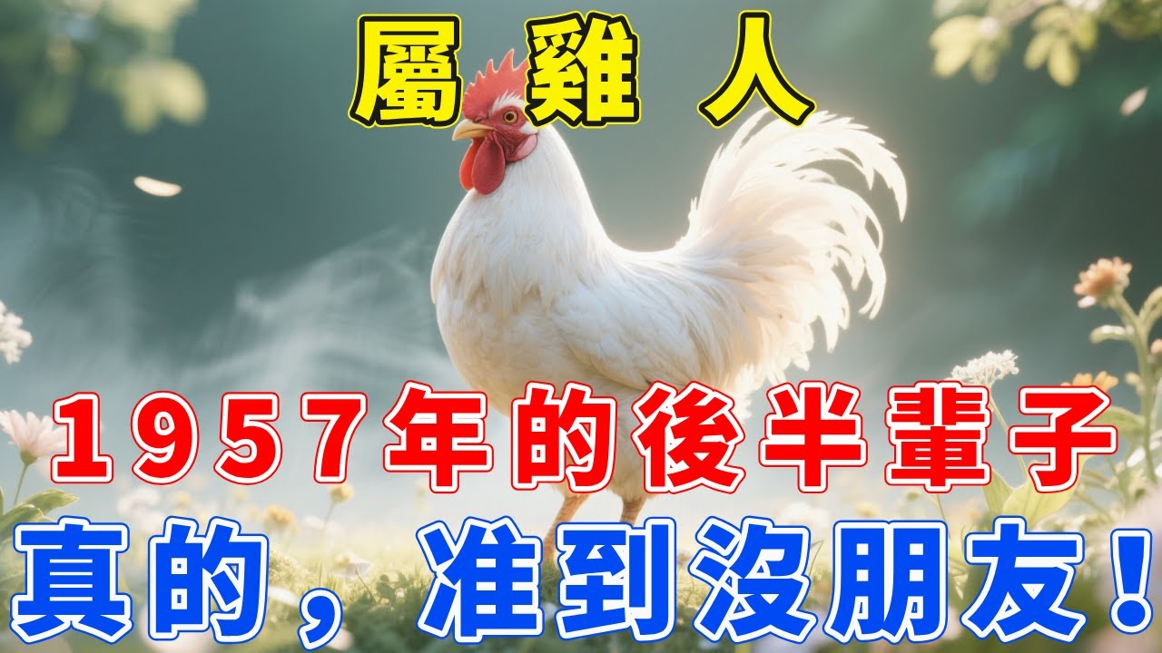 屬雞人一生宿命，尤其是1957年的！早年一把辛酸淚啊！晚年後福無窮！1957年屬雞人的後半輩子，真的，准到沒朋友！【福慧生肖】#生肖 #運勢 #風水 #財運 #命理