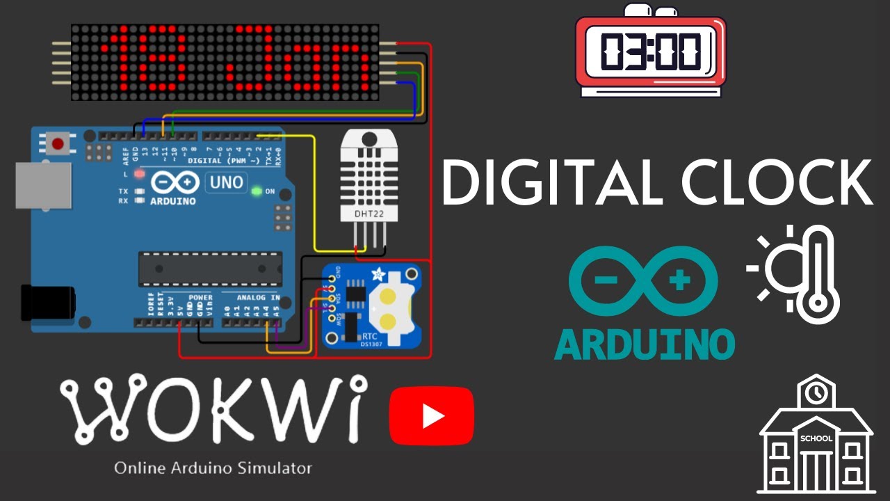 DIY Digital Clock with Temperature & Humidity Sensor using Wokwi Online Simulator