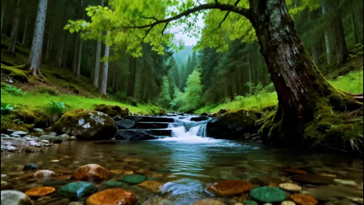Forest Ambience Birds Singing & Beautiful Stream Sounds for Peaceful Sleep,Deep Rest,Study,Medicine
