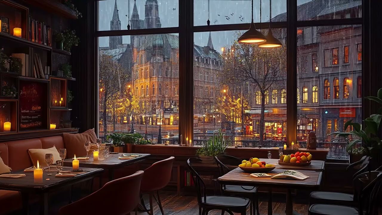 Rain on the City Window with Soft Jazz Music for Sleep Study Work and Relax