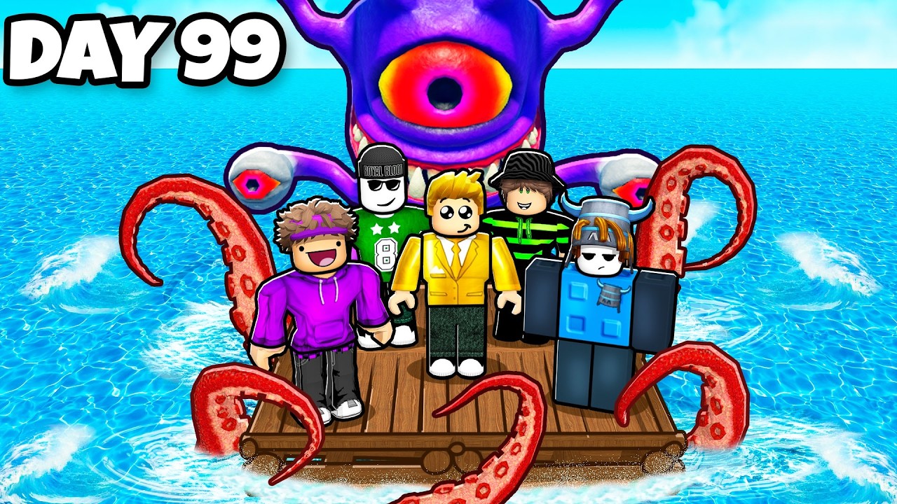 5 Youtubers Survive 100 Days At The Sea In Roblox...