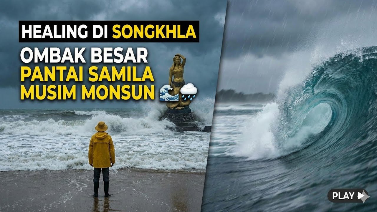 Dashcam Video - Healing di Songkhla: Layan Ombak Besar Pantai Samila Musim Monsun 🌊🌧️