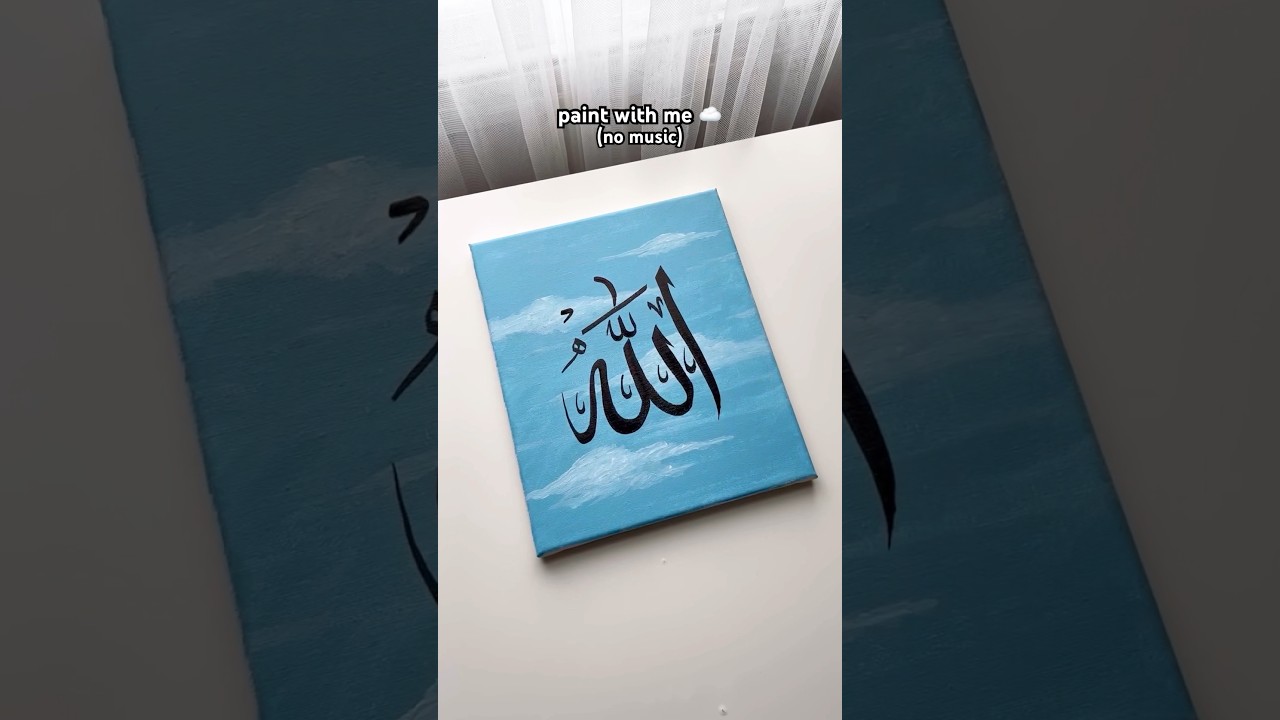 Easy &lsquo;Allah&rsquo; name painting on aesthetic clouds background #art #shorts #artshorts
