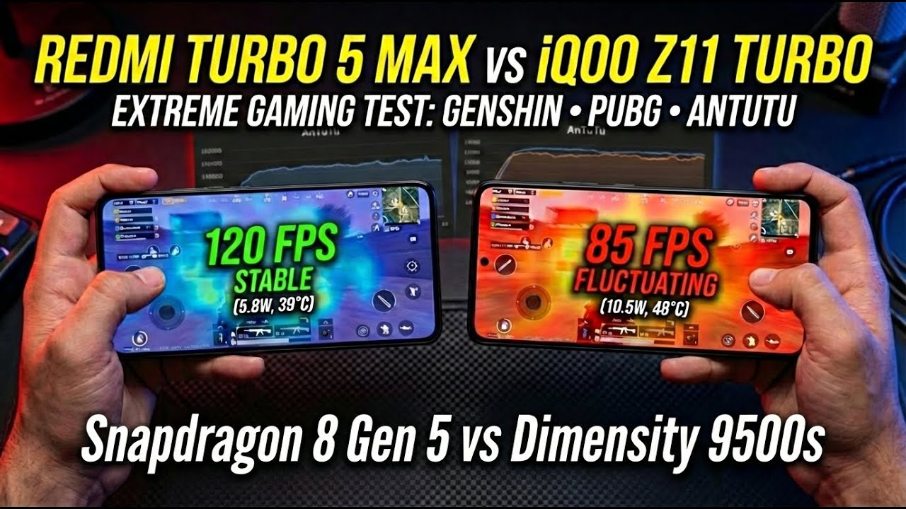 Redmi Turbo 5 Max vs iQOO Z11 Turbo - Ultimate Gaming Battle! | Genshin, PUBG, AnTuTu
