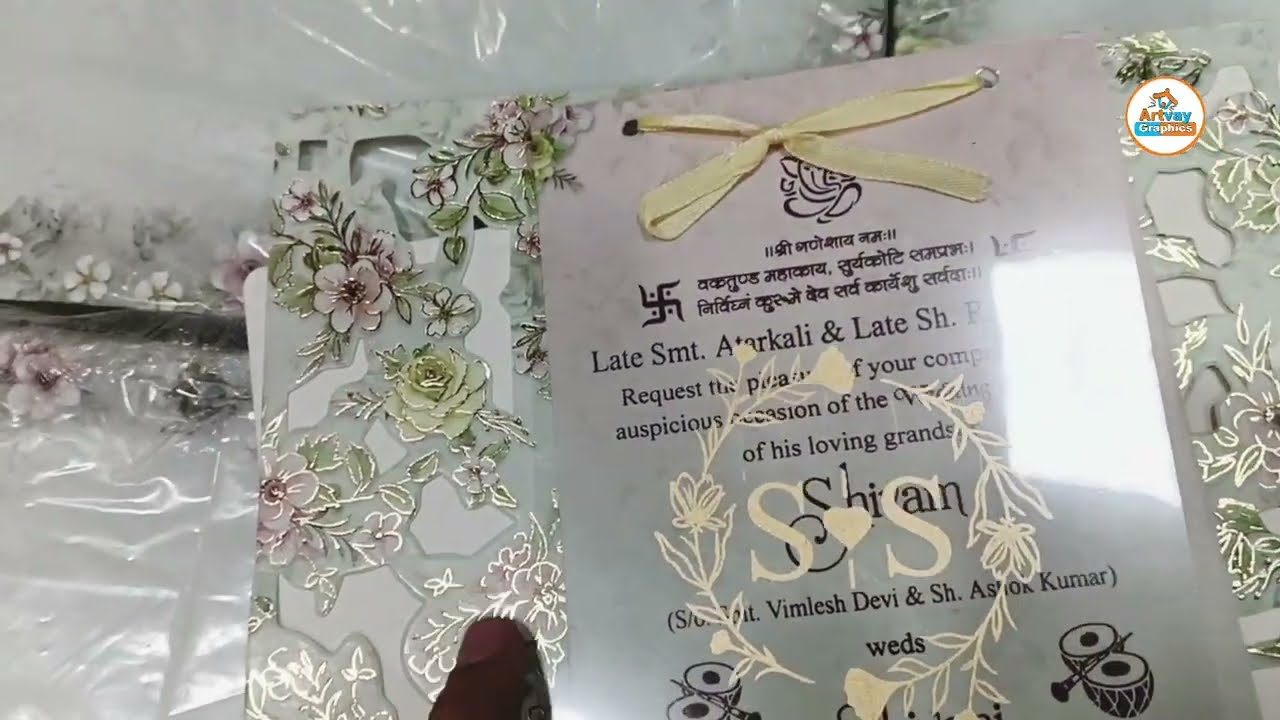 🔥Trending Lasted Designer Wedding Card  Multicolor Floral Design Light Pink Rose, Light Green Rose