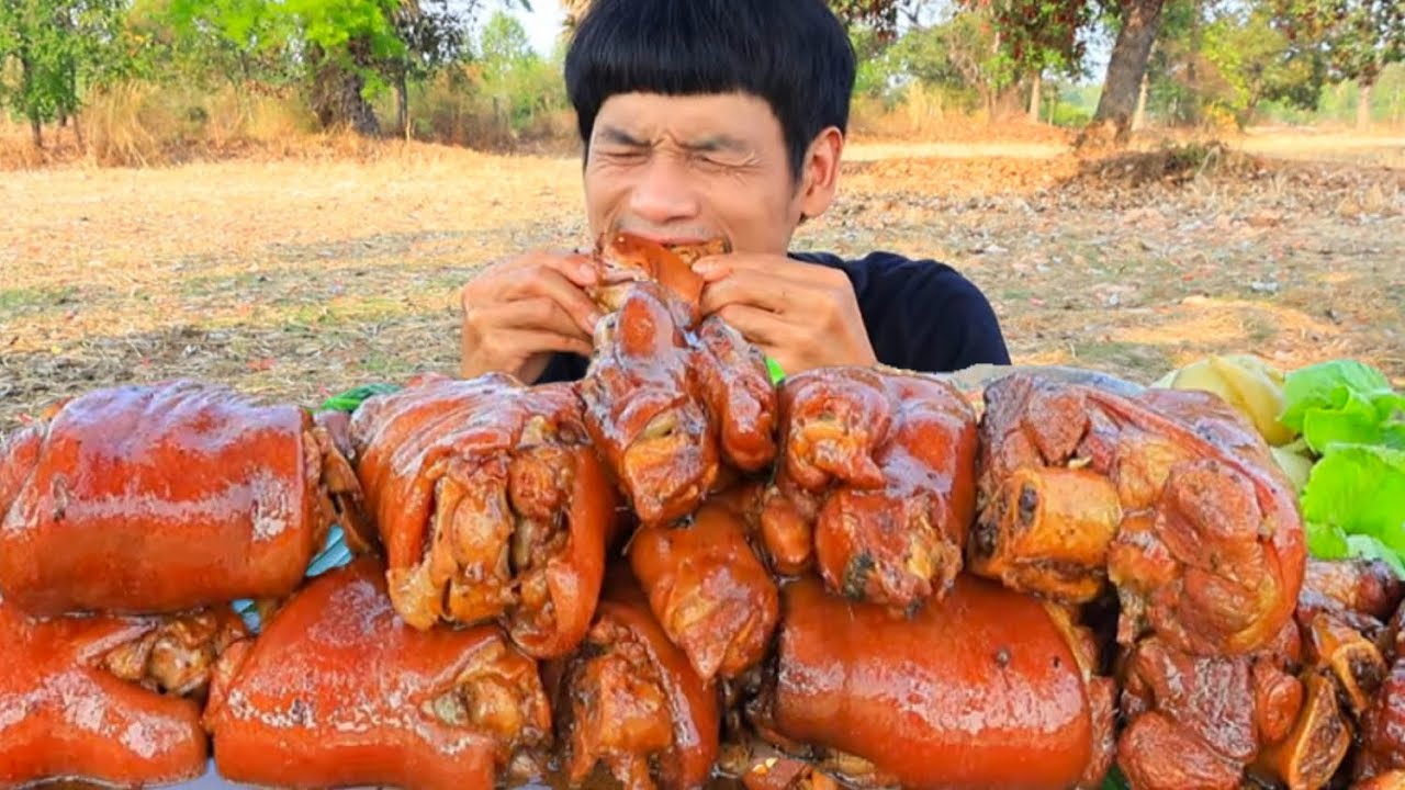 ขาหมูพะโล้น้ำจิ้มสูตรเด็ดแกล้งผักคะน้าแซ่บคักอีหลีครับพี่น้องMUKBANG EATING SHOW/โก้อีสานพาแดก
