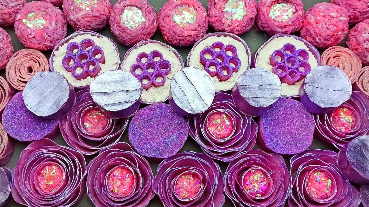 ASMR SOAP💜✨Soap boxes with glitter and starch💜✨Glitter soap balls💜✨cajas de jabón con almidón💜✨jabón
