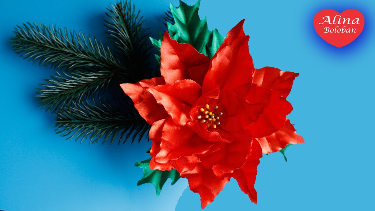Пуансеттия из ленты Рождественский Цветок . МК / Poinsettia . The Christmas Flower . DIY