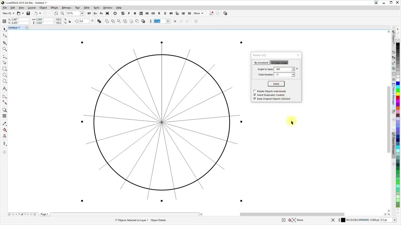 CorelDRAW macro - Rotator - making pie wedges