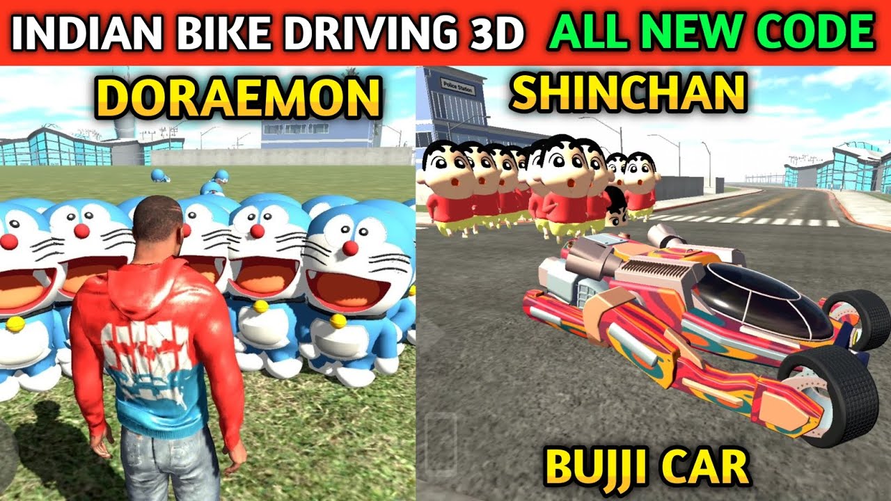 Doraemon + Shinchan Cheat Code | Bujji Car New Update | Funny Gameplay Indian Bikes Driving 3d 🤣🤣