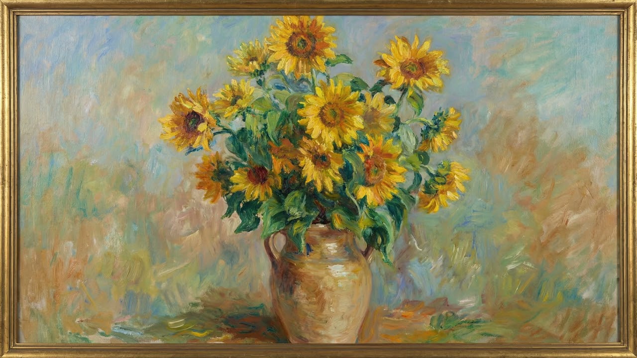 TV VINTAGE ART 4K | French Impressionist Claude Monet styled Vibrant Sunflowers | No Sound