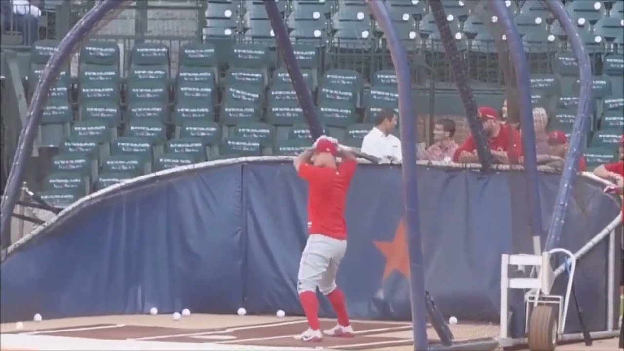 Mike Trout (prefers to play CF this year)  batting practice...Angels vs. Astros...4/23/18
