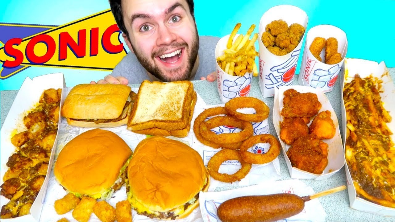 TRYING SONIC! THE WHOLE MENU! - Burgers, Chili Cheese Fries, Corn Dogs, & MORE Fast Food Taste Test!